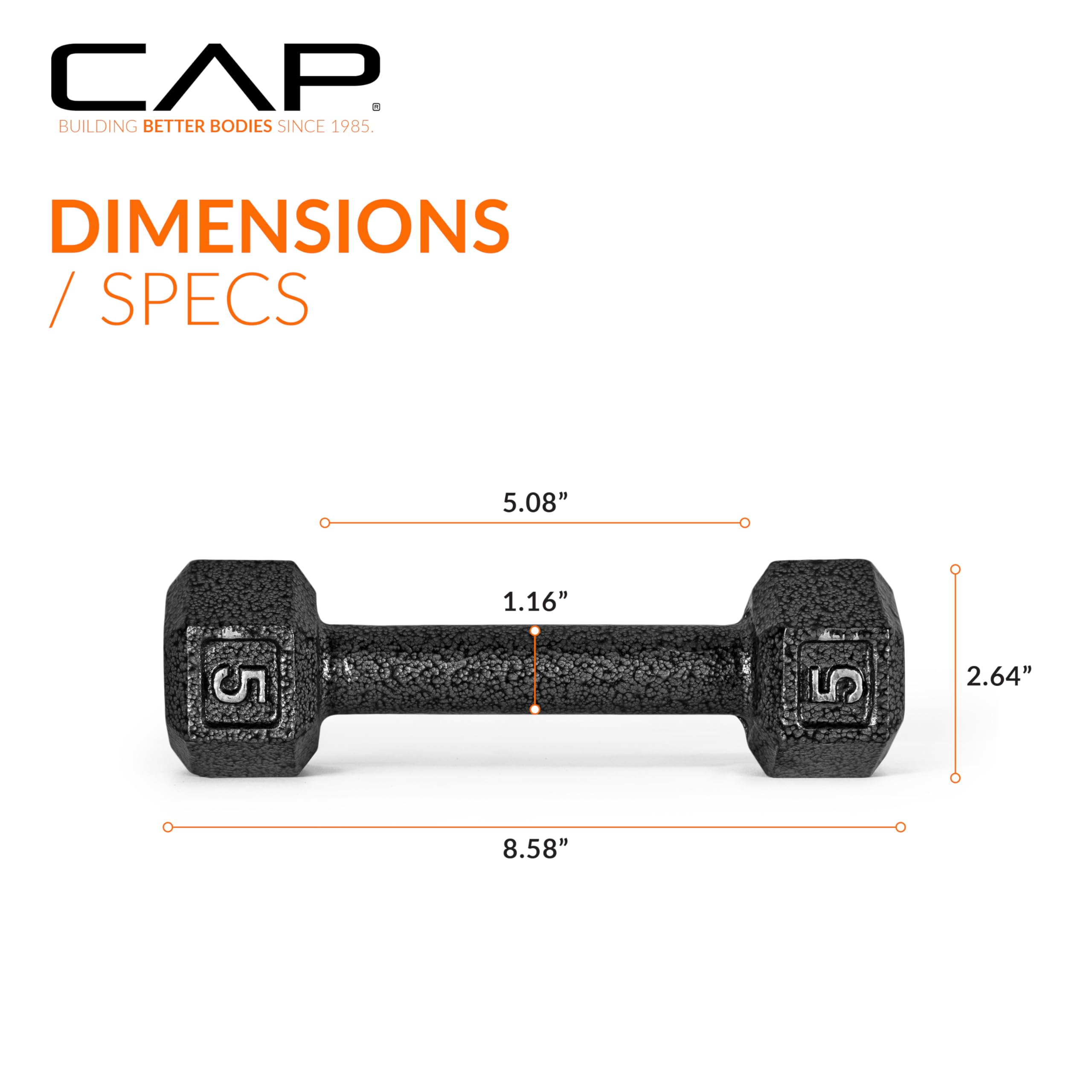 CAP Barbell Cast Iron Hex Dumbbell Set - 5-50 lbs Weight Options for Home Gym, Strength Training & CrossFit Workouts | Durable Rubber Coated Hexagonal Dumbbells for Men & Women