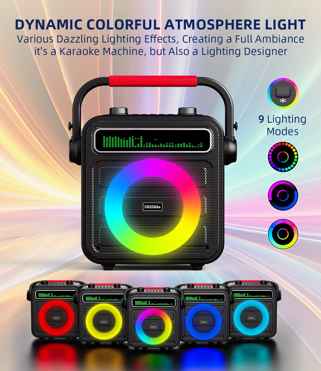 Portable Bluetooth Karaoke Machine with 2 Wireless Microphones - PA Speaker System with LED Lights for Adults & Kids, Supports REC/TWS/FM/AUX/USB/TF Card - Perfect for Home Parties, Birthday Gifts & Outdoor Gatherings