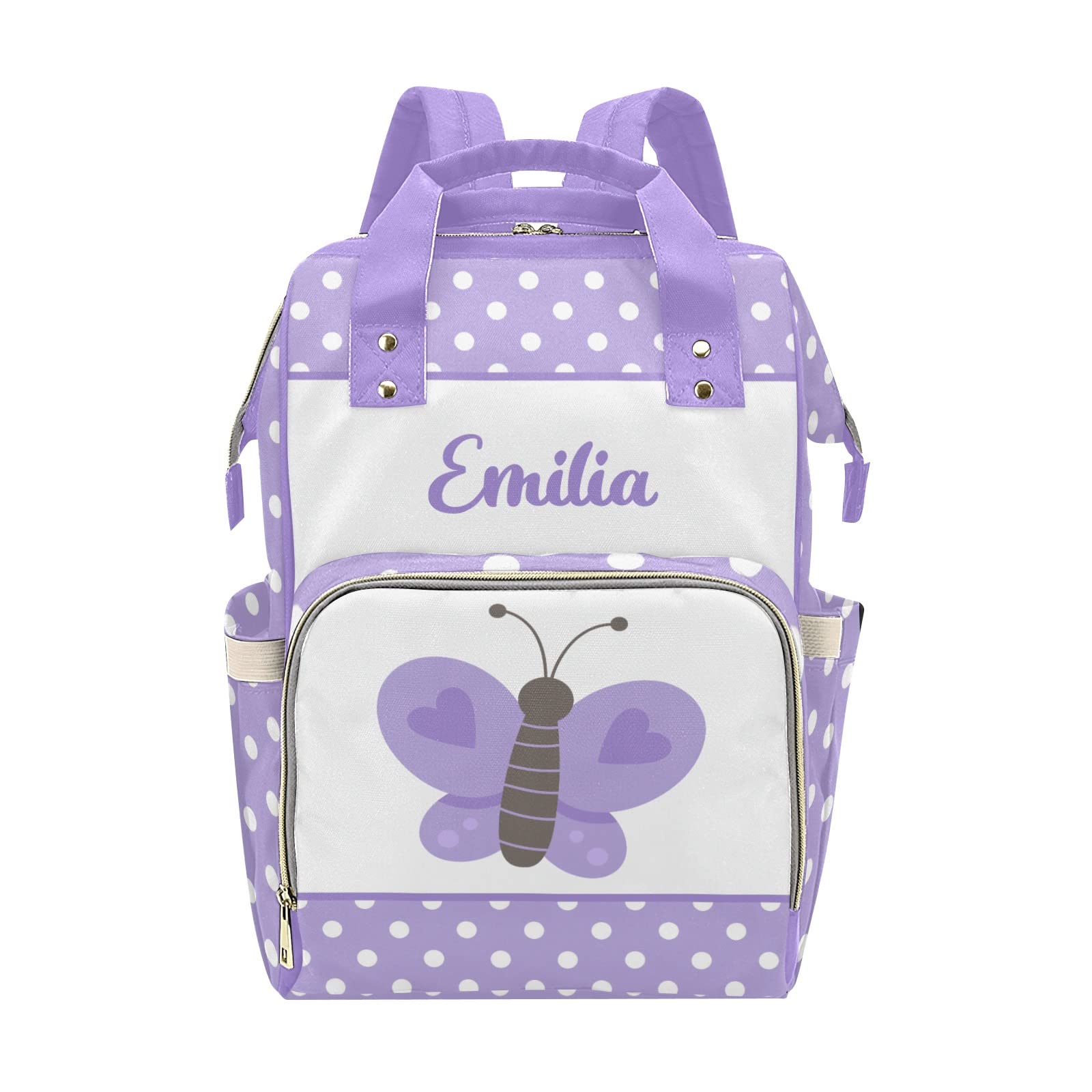 Personalized Diaper Bag Backpack Tote - Butterfly Dots Purple Custom Baby Shower Gift for Moms | Waterproof, Multi-Pocket Design for Travel, Hospital & Everyday Use