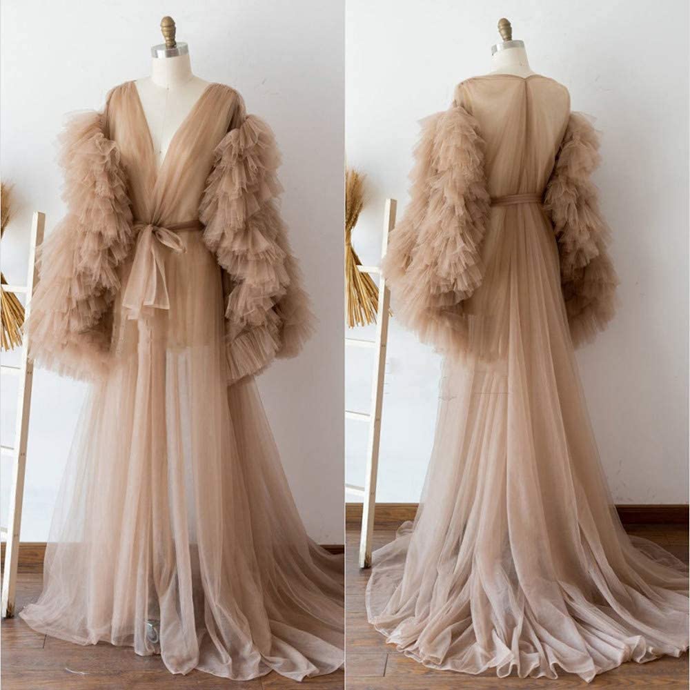 Sheer Tulle Robe Dress for Women - Long Maternity Boudoir Lingerie, See-Through Pajama Dress for Photography & Bridal Shower - Perfect for Maternity Photos, Bridal Party, and Romantic Nights