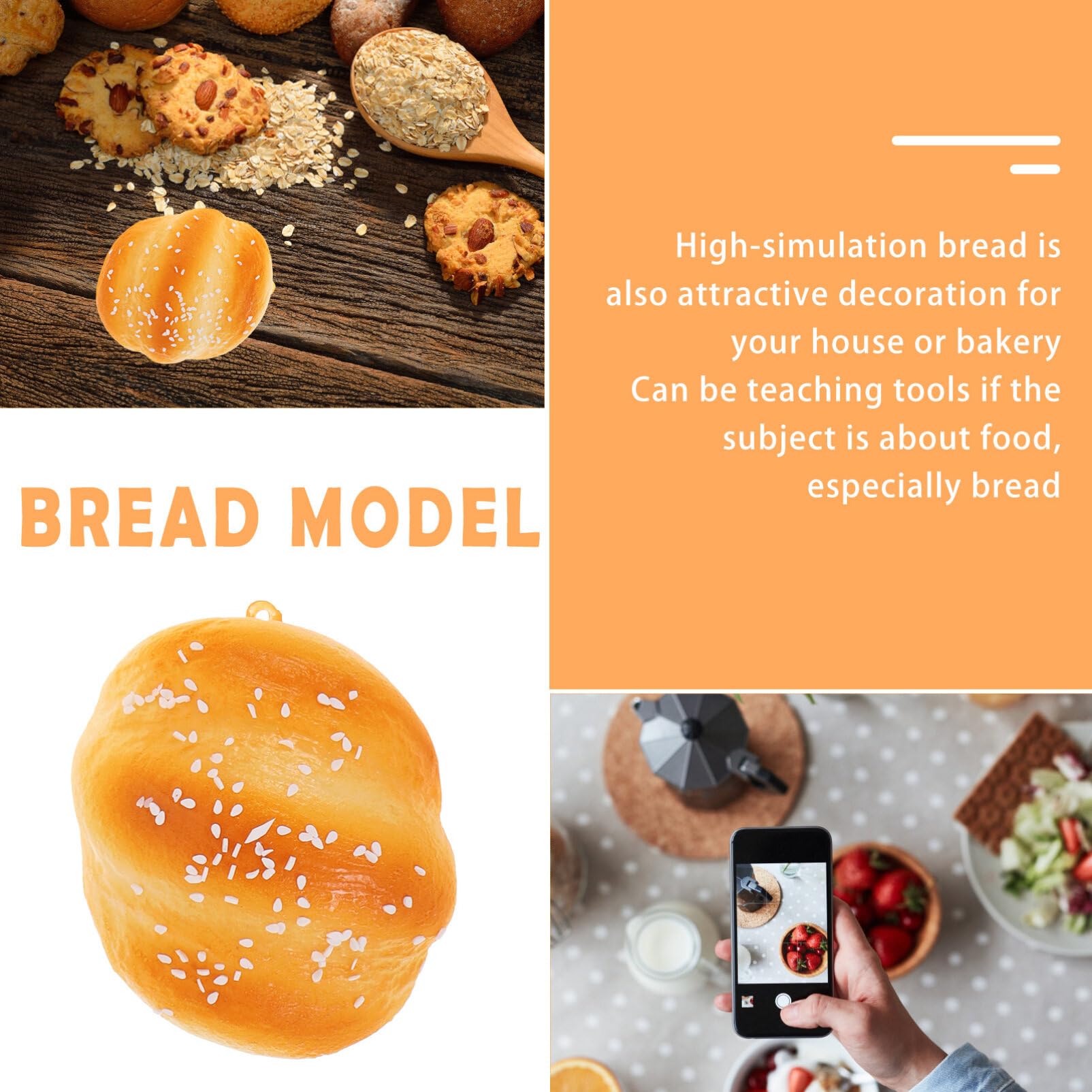 6PCS Artificial Bread Fake Cake Decorations - Realistic Simulation Food Models for Kitchen Party, Photography Props, Home Bakery Display & DIY Crafts