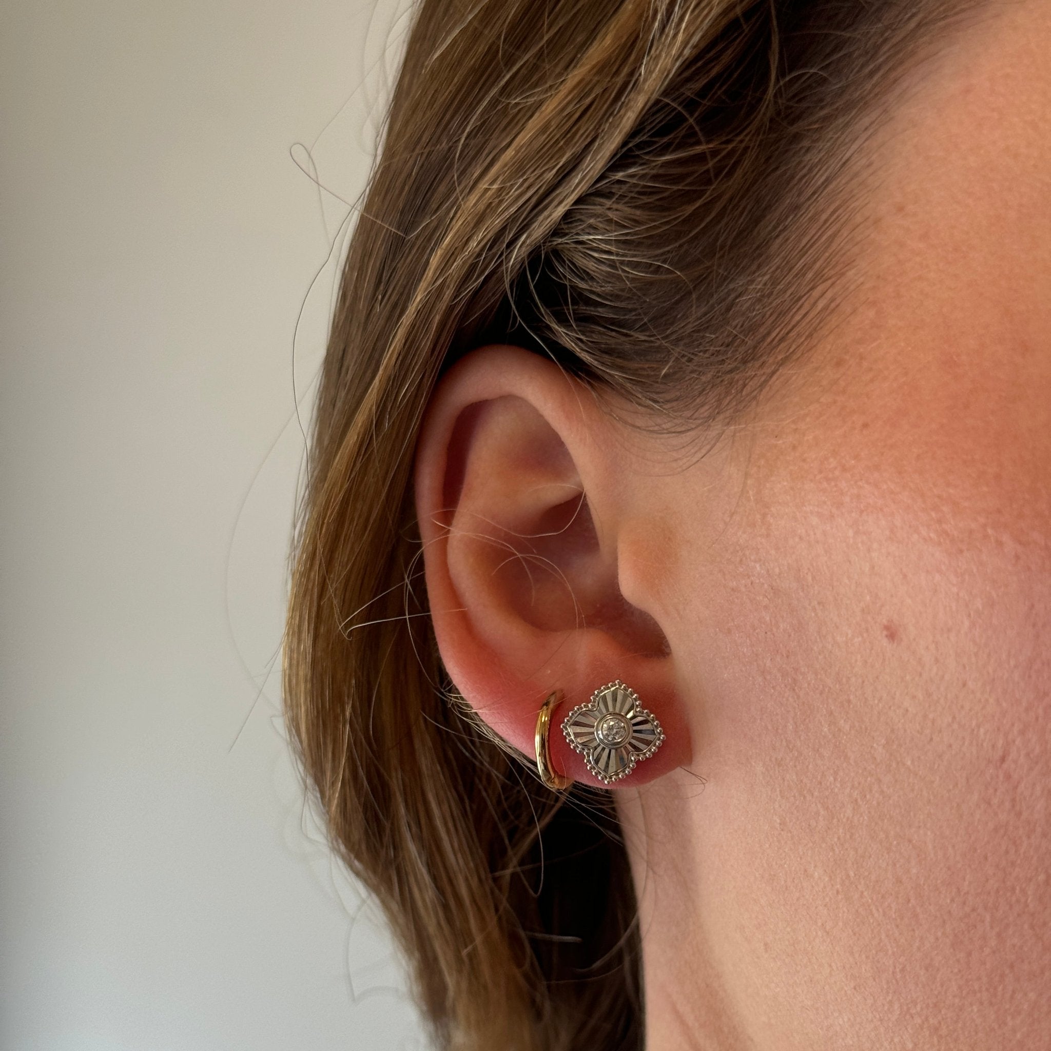 14K White Gold Diamond Fluted Quatrefoil Stud Earrings for Women - Elegant Everyday Jewelry & Perfect Gift for Birthdays, Anniversaries
