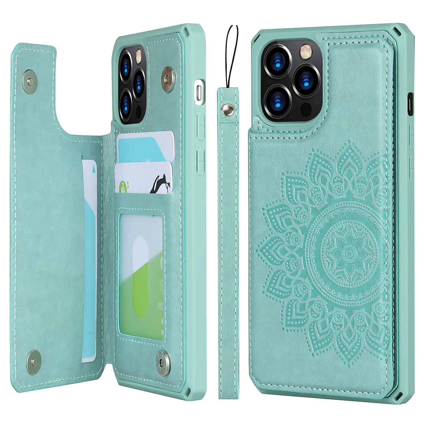 Premium Leather Wallet Case for iPhone 12/12 Pro - Shockproof Protective Cover with Card Holder, Stand & Wrist Strap (Green) | Perfect for Work, Travel & Daily Use