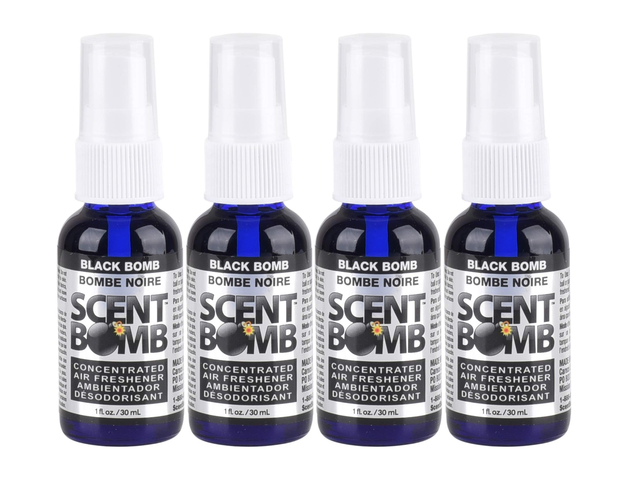 Scent Bomb Air Freshener Spray - 100% Oil Based Concentrated Odor Eliminator for Car, Home, Office & Bathroom | Long-Lasting Fragrance | Black Bomb Scent (4 Pack) - Perfect for Eliminating Smoke, Pet & Cooking Odors