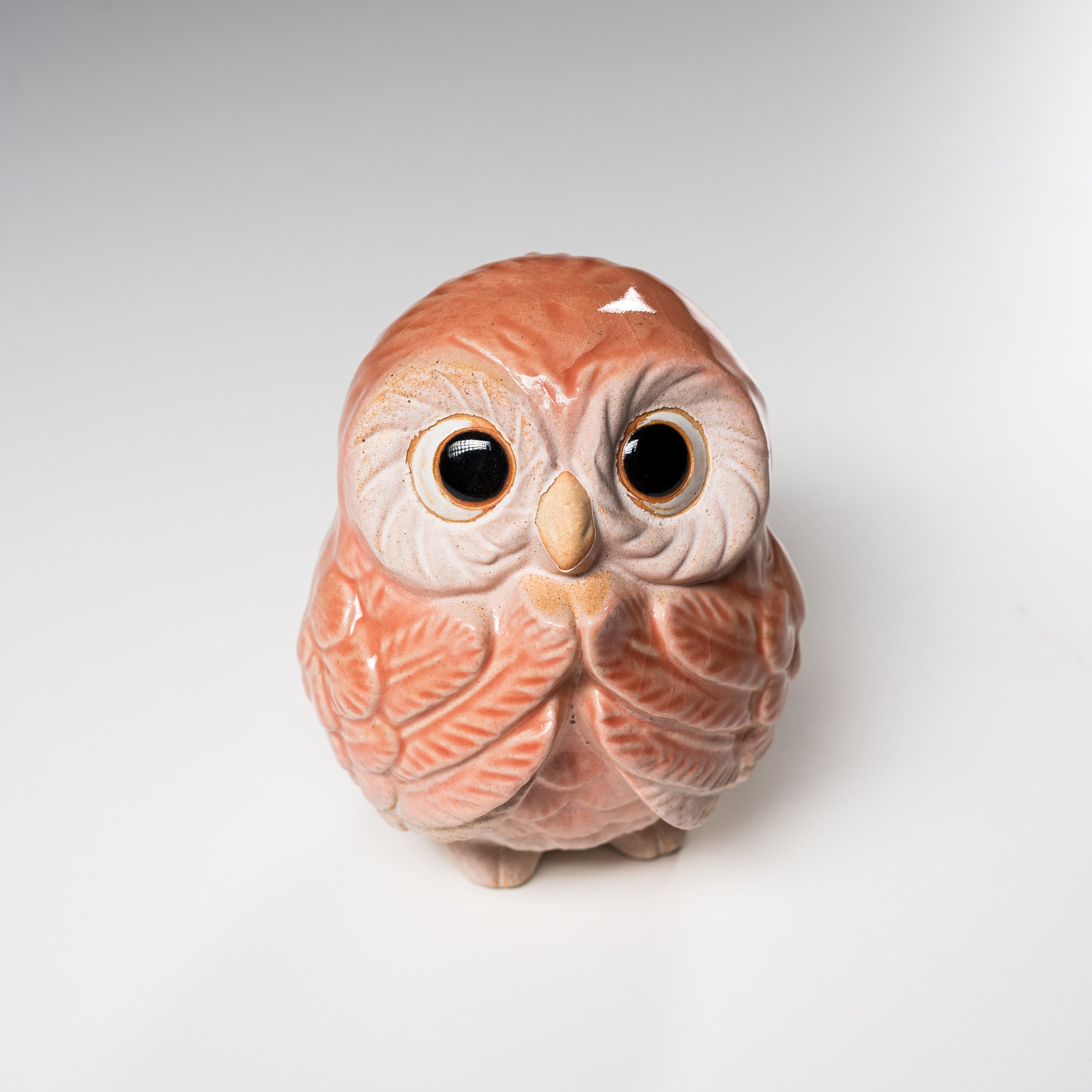 Shigaraki Ware Lucky Owl Ornament - 12cm Cute Pink Ceramic Figurine | Japanese Traditional Pottery Home Decor for Shelf, Office Desk & Gift Giving