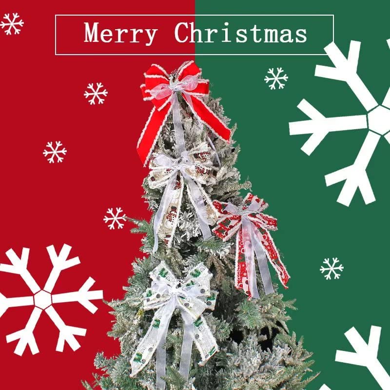 2 Pcs Christmas Bows - Elegant Holiday Wreath Bows & Xmas Tree Topper Decorations for Christmas Party, Home, Gift Wrapping & Festive Decor