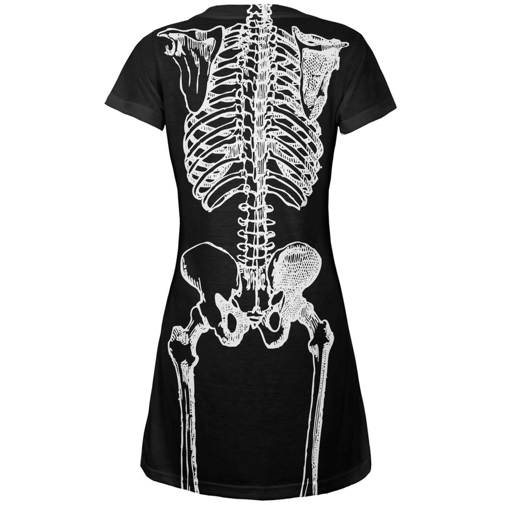 White Skeleton Print Junior's Cover-Up Beach Dress - Small | Lightweight Swimwear Cover for Pool, Beach & Summer Vacations
