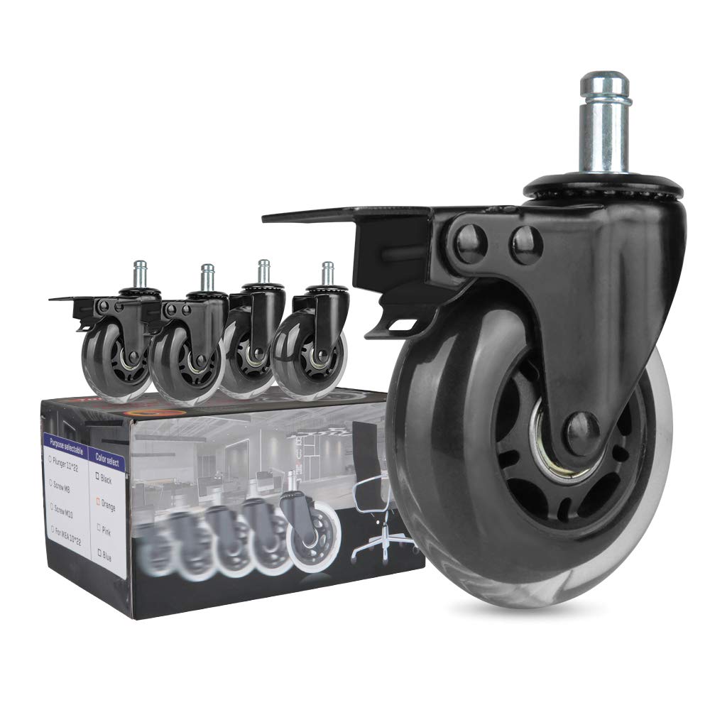 5-Pack Heavy Duty Universal Office Chair Caster Wheels - Hardwood Floor & Carpet Safe Rubber Replacement Casters for 98% of Chairs | Perfect for Home Office, Conference Rooms & Workstations