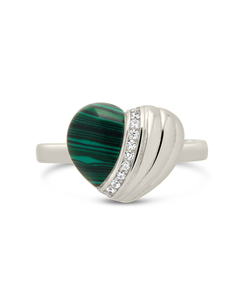 Hollis Sterling Silver Malachite & CZ Heart Ring for Women - Elegant Green Gemstone Jewelry Gift for Valentine's Day, Anniversary & Special Occasions