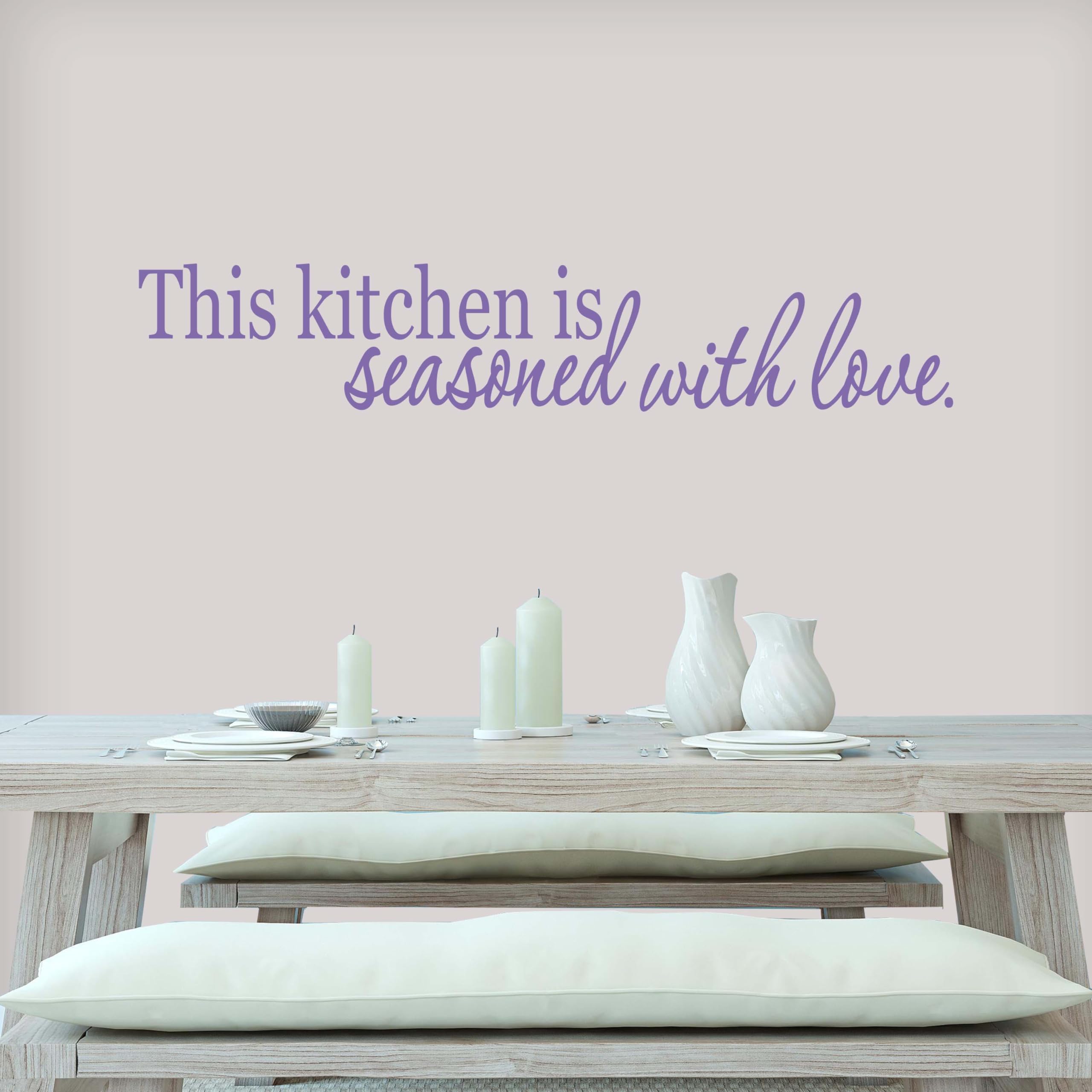 Seasoned with Love Kitchen Wall Decal - Handmade in USA - Violet Vinyl Wall Art for Farmhouse & Rustic Kitchen Decor