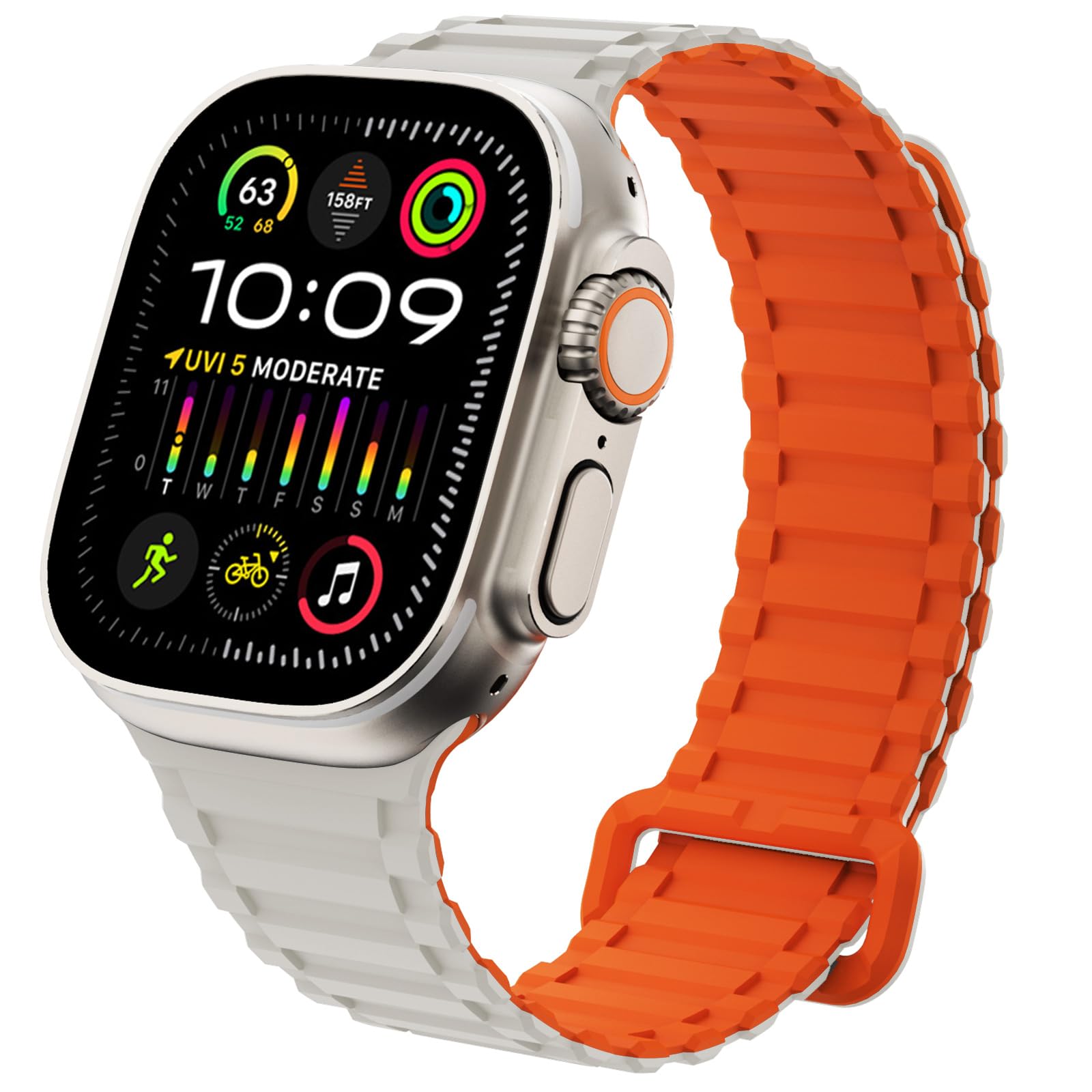 Premium Magnetic Silicone Sport Band for Apple Watch Series 9/8/7/6/5/4/3/SE/Ultra 2 - Compatible with 38mm/40mm/41mm/42mm/44mm/45mm/49mm - Adjustable Strong Strap for Men & Women - Perfect for Workouts, Running & Daily Wear