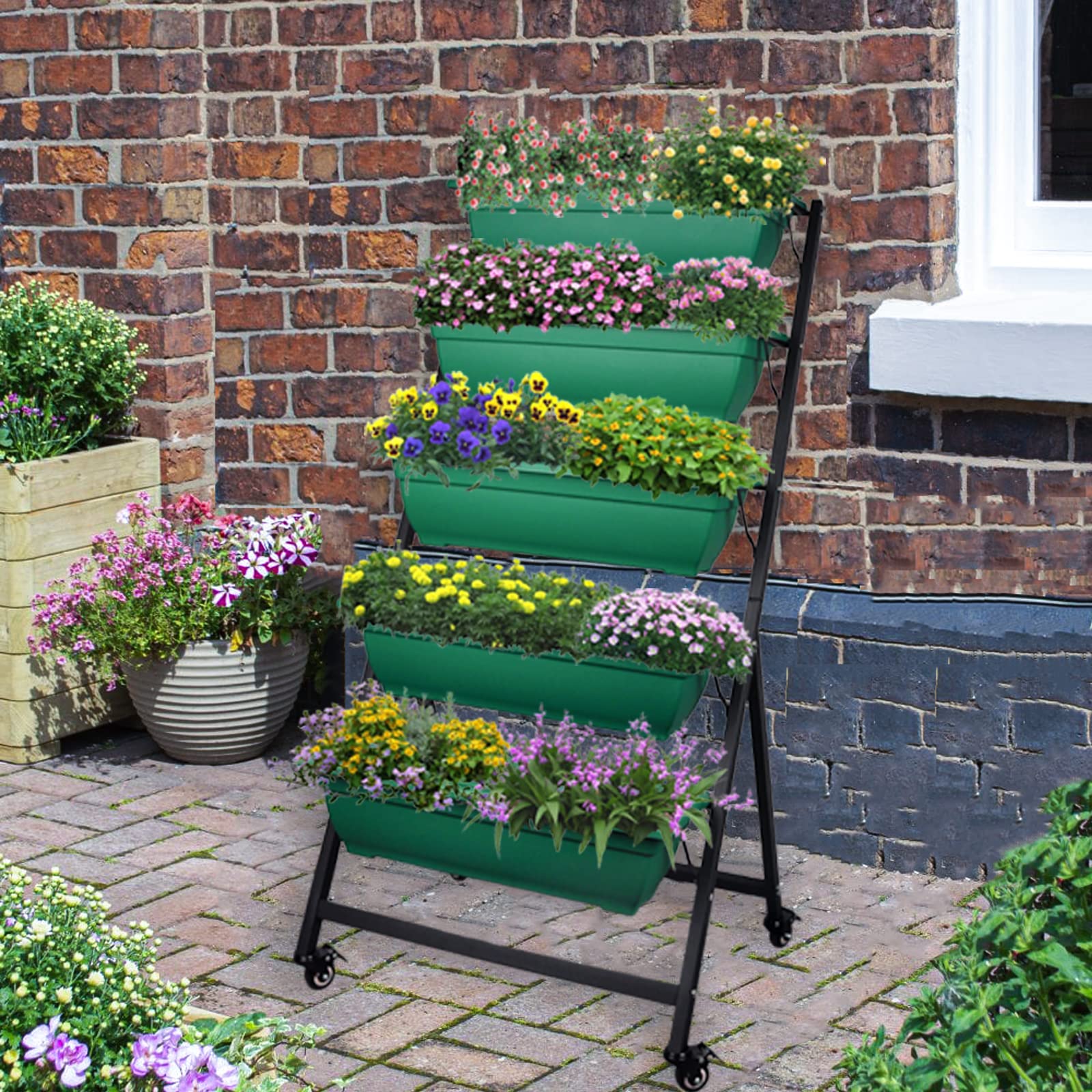 4FT Vertical Raised Garden Bed with Wheels - 5 Tier Planter Box for Flowers, Vegetables & Herbs - Indoor/Outdoor Gardening Solution for Patio, Balcony & Greenhouse - Perfect for Small Space Gardening & Urban Farming