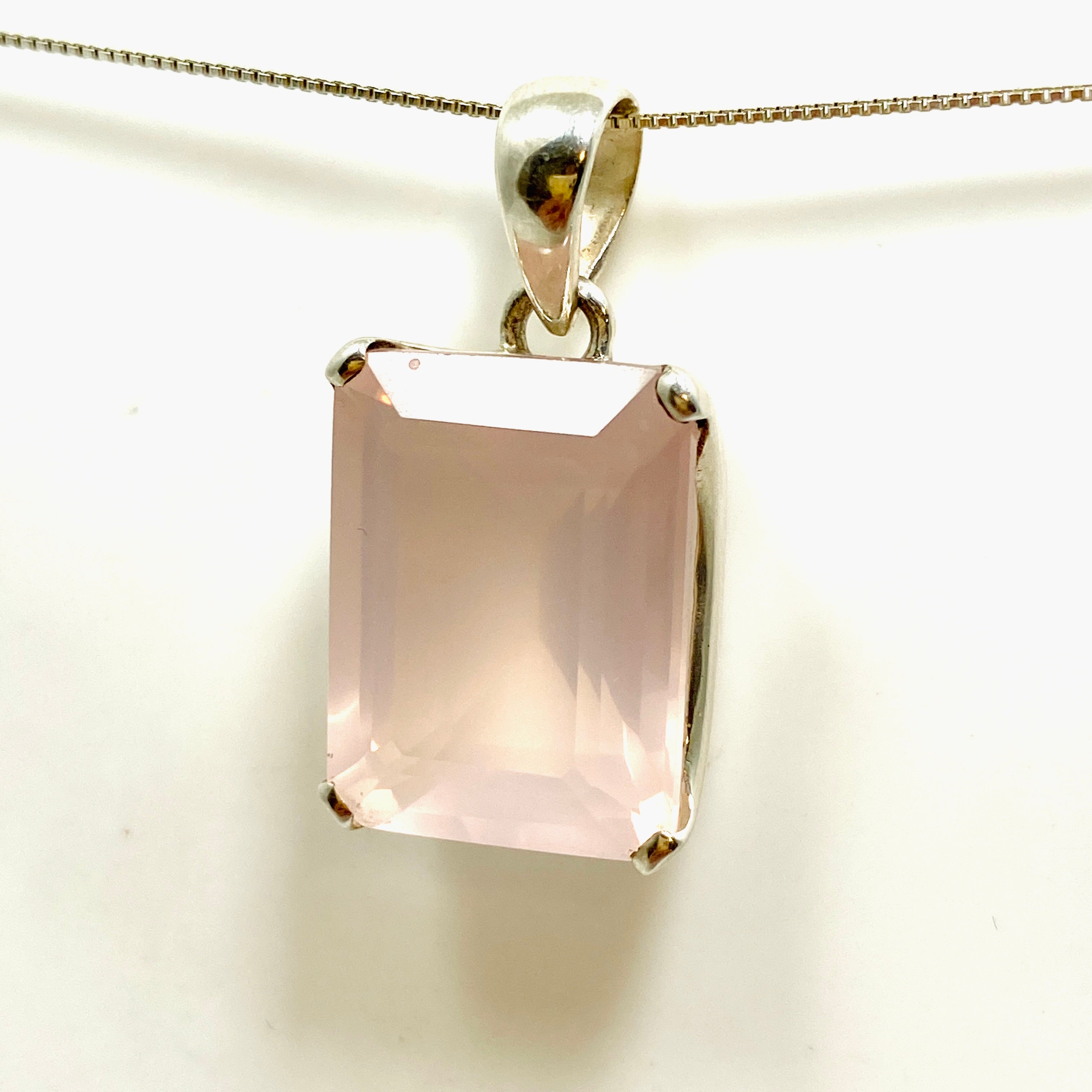 Rose Quartz Rectangular Faceted Pendant Necklace - Natural Healing Stone Jewelry for Women - Perfect for Meditation, Yoga & Spiritual Gifts