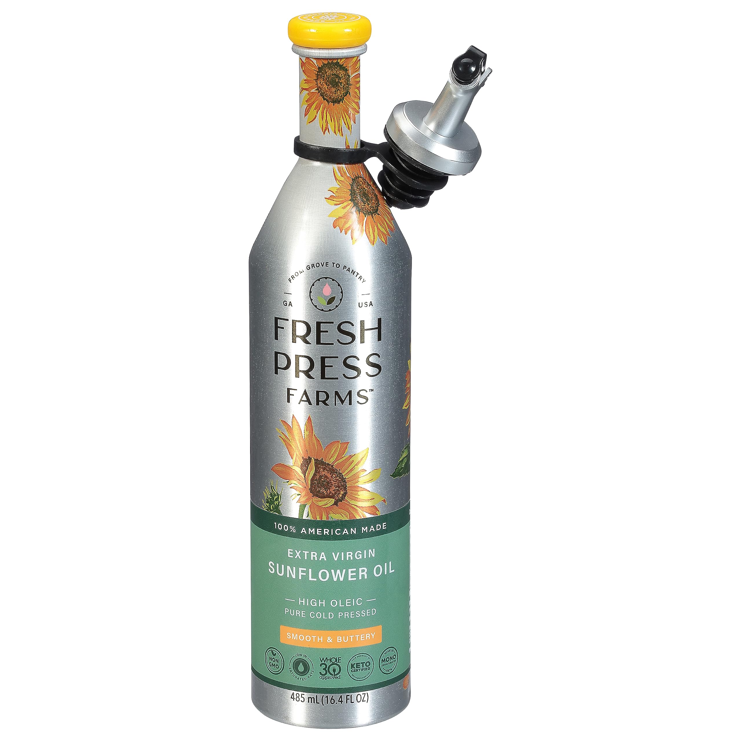 Fresh Press Farms Extra Virgin High Oleic Sunflower Oil - 16.4 Fl Oz (485ml) | Cold Pressed, Unrefined, Rich in Vitamin E | Perfect for Cooking, Baking & Salad Dressings