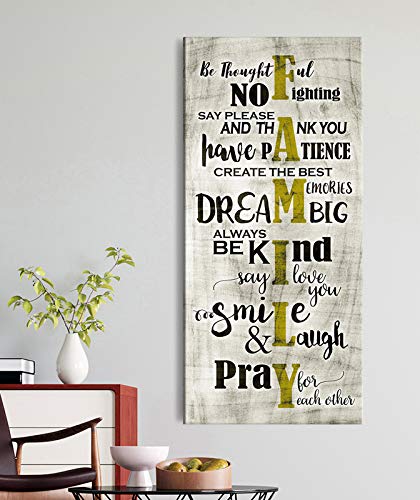 Farmhouse Style Large Canvas Wall Art - Family Sign Framed Décor for Living Room & Family Room | Yellow 27x60 Inch Rustic Home Decor | Perfect for Farmhouse, Modern & Traditional Interior Design