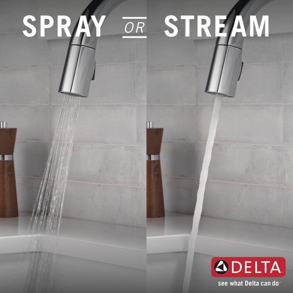 Delta Monrovia Pull Down Kitchen Faucet Chrome - Magnetic Docking Sprayer with Lumicoat Finish | High Arc Commercial Grade Kitchen Sink Faucet for Modern Homes & Restaurants