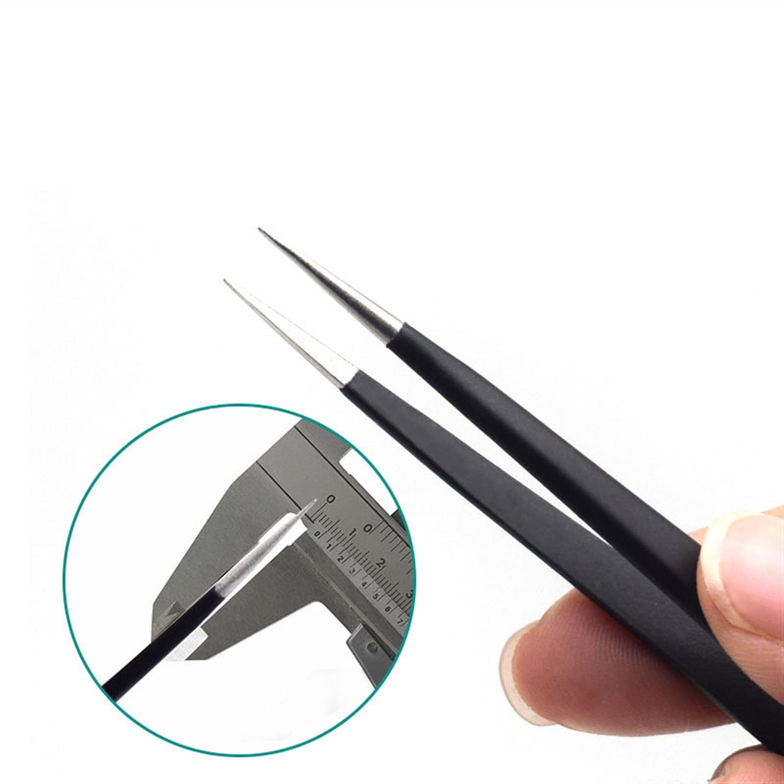 Anti-Static Stainless Steel Tweezers Set - ESD Safe Precision Tweezers for Electronics Repair, Eyebrow Grooming & Jewelry Making (14-Piece, Black) - Perfect for DIY, Lab Work & Beauty Maintenance