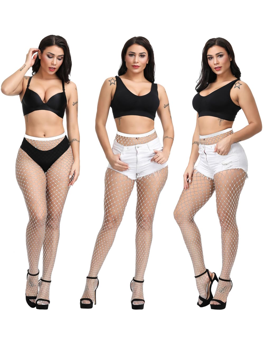 Women's High Waist Fishnet Stockings - Stretchy Elastic Pantyhose for Party, Cosplay & Fashion Outfits