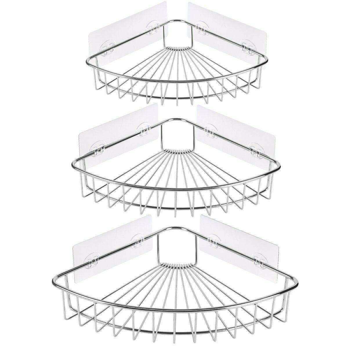 3-Tier Shower Corner Caddy - Bathroom Wall Shelf Organizer with Rustproof Finish for Shampoo, Soap & Towel Storage - Space Saving Bathroom Decor for Small Spaces & Apartment Showers