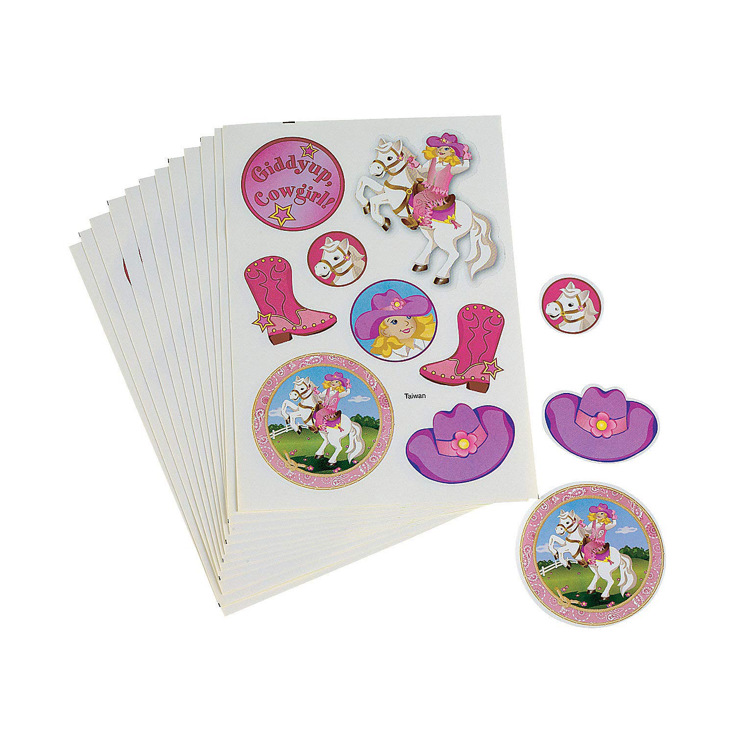 Fun Express - Pink Cowgirl Sticker Sheets (12 Pc) | Western Theme Birthday Party Supplies, Scrapbooking, DIY Crafts, School Projects & Kids Activities