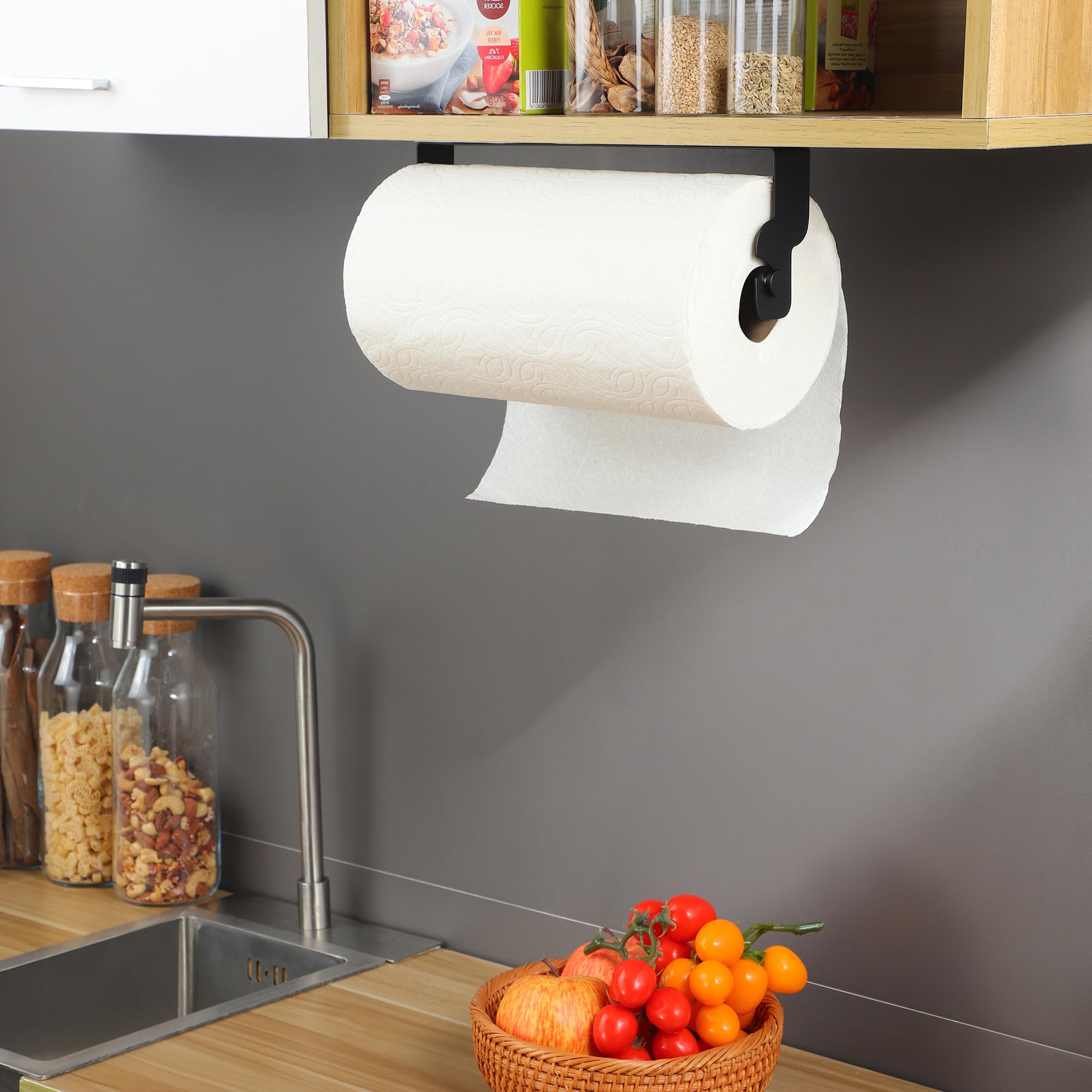 ZUNTO Black Stainless Steel Under Cabinet Paper Towel Holder - Adhesive & Wall Mount Kitchen Towel Roll Holder for Easy Access | Perfect for Small Spaces, RVs, and Apartments