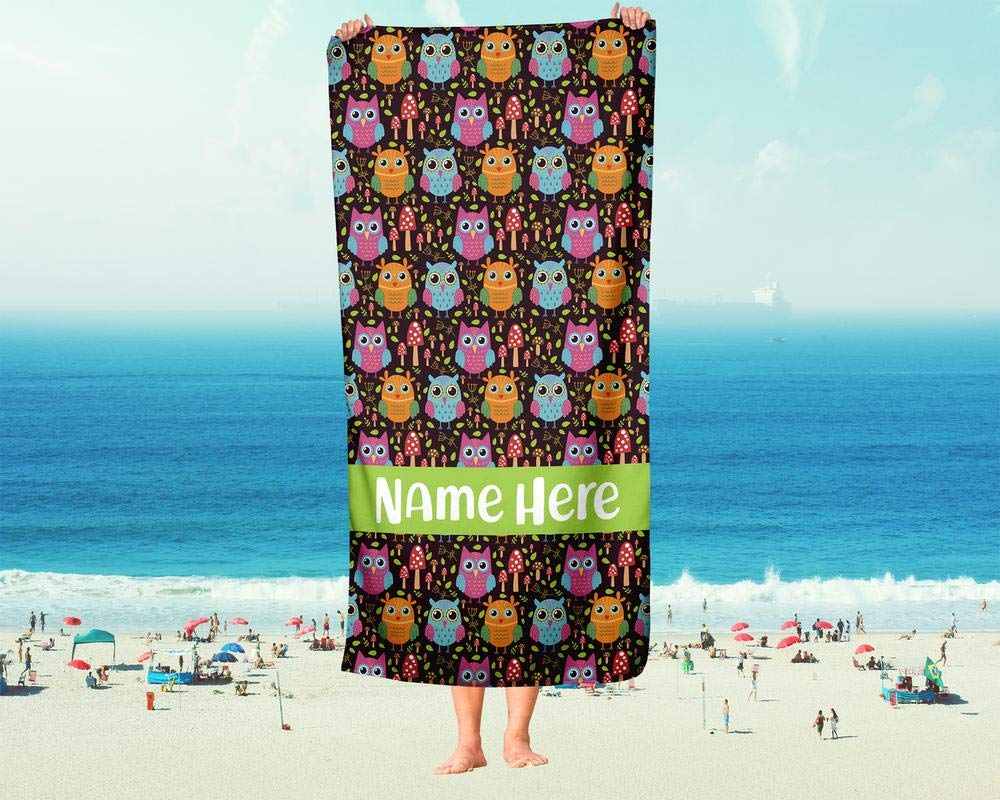 Personalized Extra Large Owl Pattern Towel for Kids & Adults - Custom Travel, Beach, Pool, Bath Towel for Toddler, Baby, Boys & Girls - Perfect for Swimming, Vacation, Spa, and Home Use