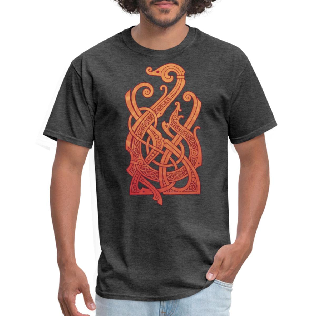 Spreadshirt Norse Fire Spirit Salamander Celtic Knotwork Men's T-Shirt - Viking Inspired Graphic Tee for Casual Wear & Fantasy Enthusiasts