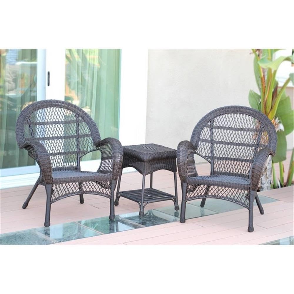 Jeco 3-Piece Wicker Patio Conversation Set in Espresso Brown - Outdoor Rattan Furniture for Garden, Porch, Backyard & Poolside Relaxation