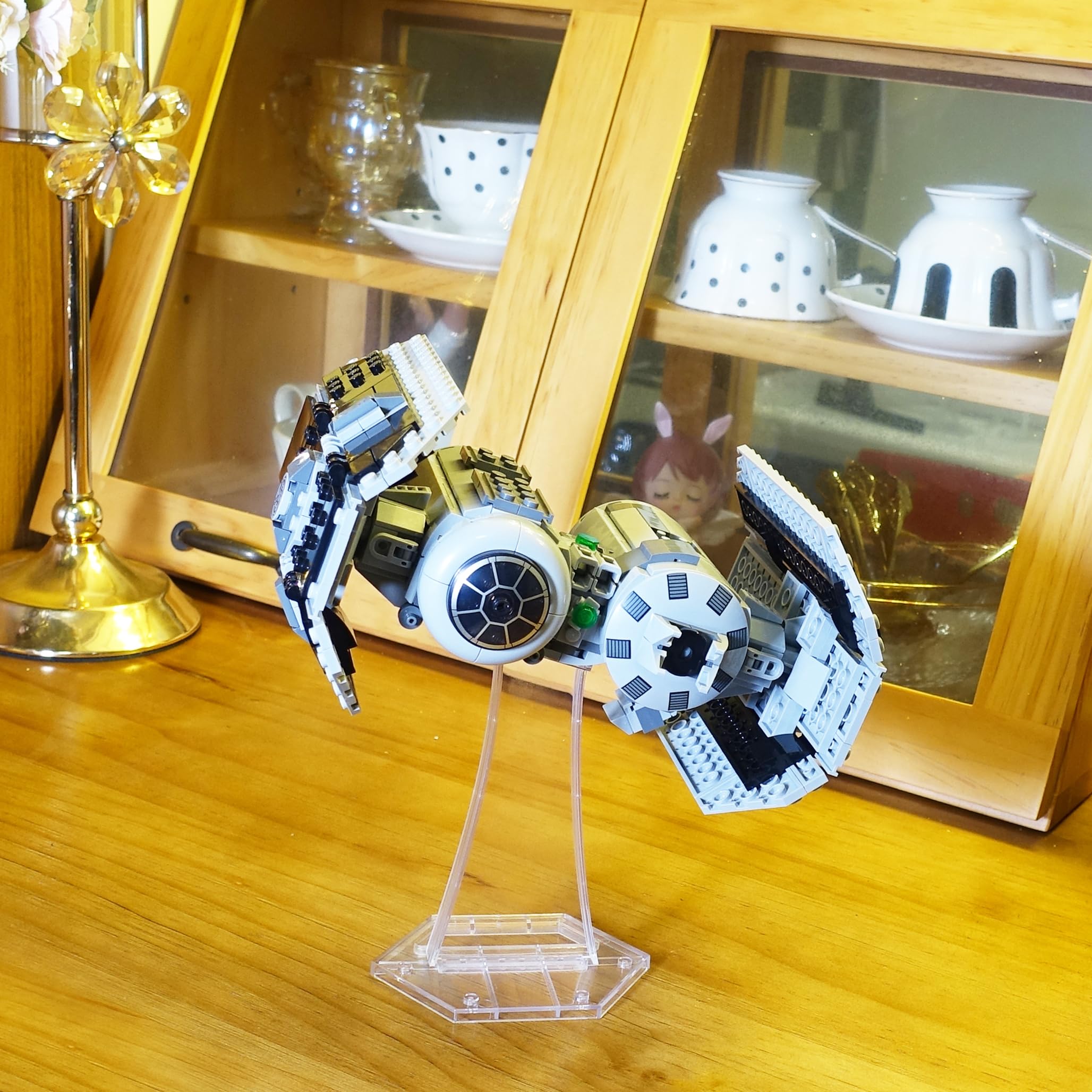 LEGO Starfighter Display Stand for X-wing 9493, 75273, 75301 & More - Transparent Plastic Angle Stand for TIE Bomber 75347, Mandalorian Starfighter 75316 - Perfect for LEGO Collections, Room Decor, and Star Wars Fans