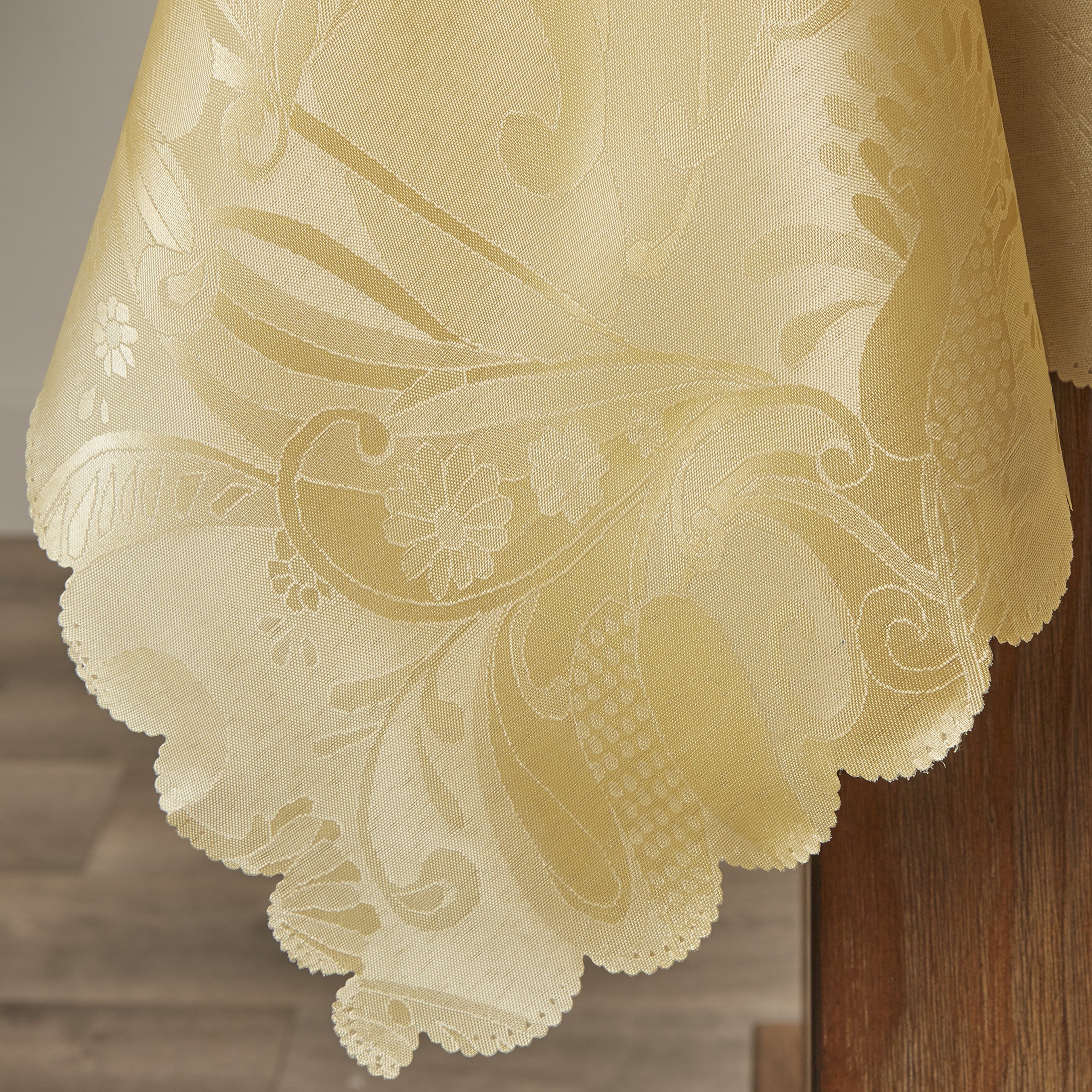 Elegant Violet Linen Tablecloth with European Rose Design - 60 Inch Round Gold Trimmed Dining Table Cover for Formal Dinners, Wedding Receptions & Special Occasions