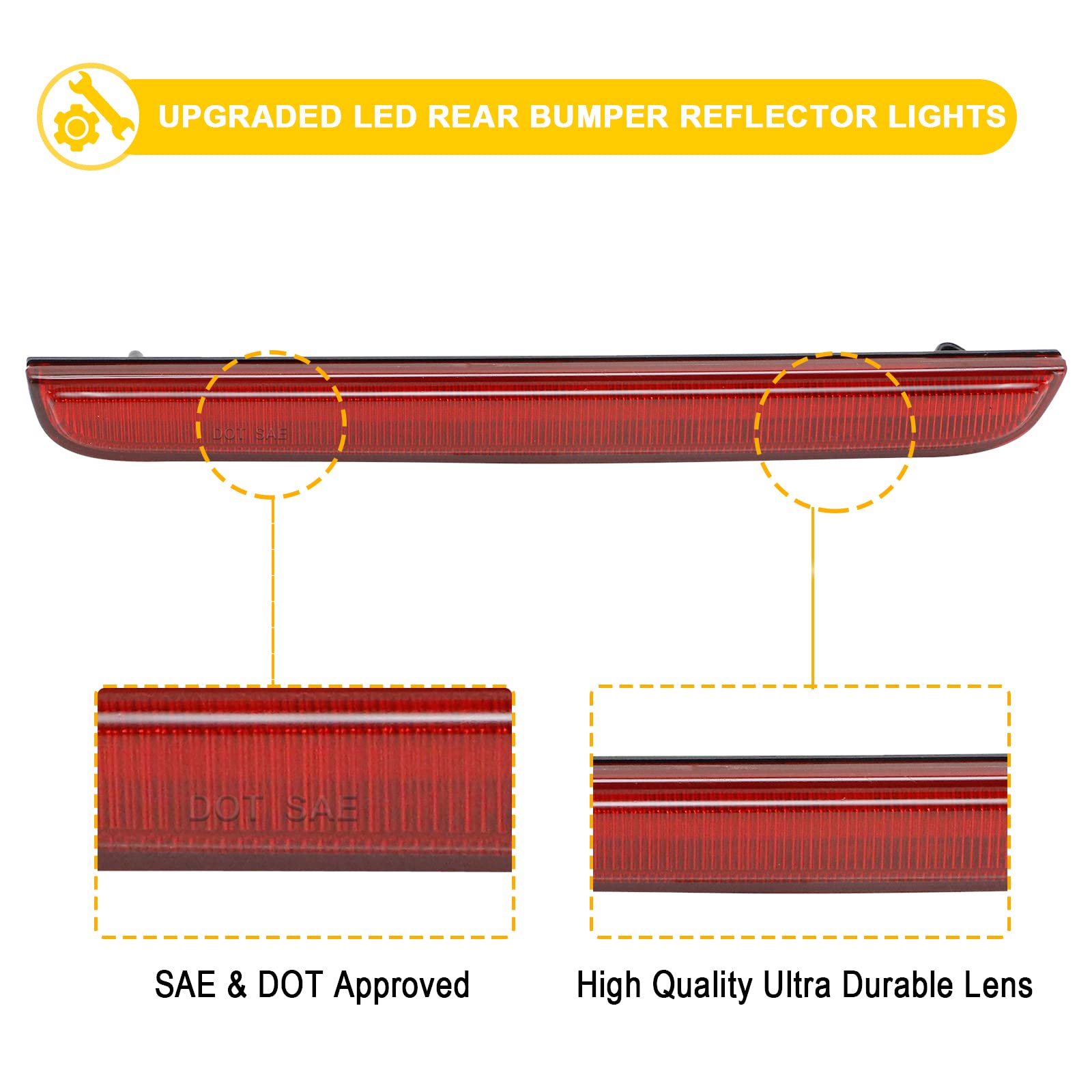 R&F Auto LED Rear Bumper Reflector Lights for Dodge Challenger 2015-2022 - Red Lens LED Brake Light Kit with 80-SMD Chips | Enhanced Visibility & Safety for Night Driving & Custom Car Styling