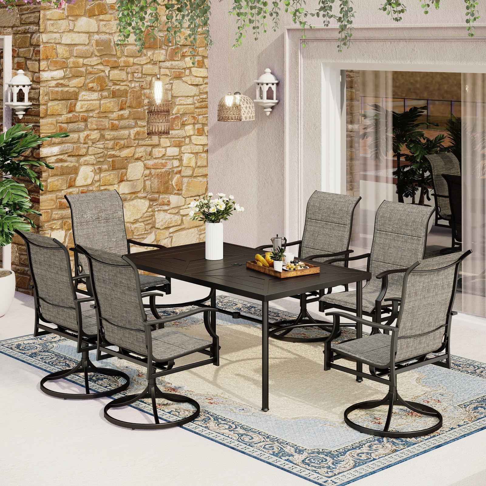 MFSTUDIO 7-Piece Outdoor Patio Dining Set with 64
