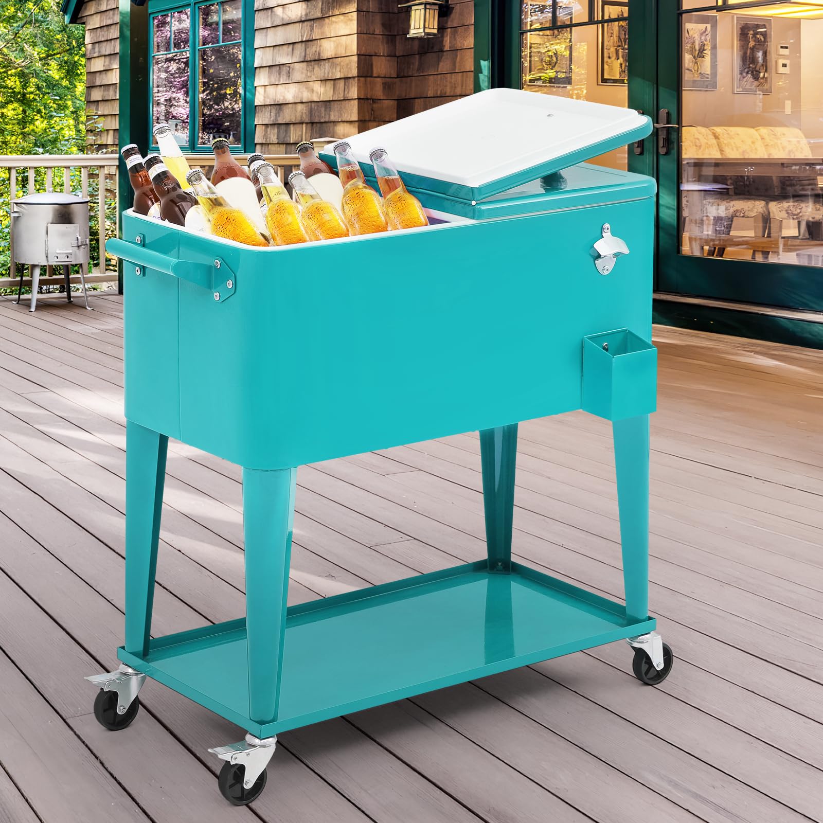 **Magshion 80-Quart Rolling Ice Chest Cooler Cart with Wheels & Handle - Outdoor Patio Cooler with Bottle Opener & Shelf - Perfect for Parties, BBQs, Camping & Beach Trips**
