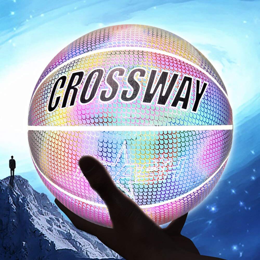 TCXSSL No.7 Glowing Basketball for Night Sports - Reflective & Luminous Indoor/Outdoor Basketball for Boys & Kids (2 Holographic Colors) - Perfect for Birthday Gifts, Night Games, and Backyard Play