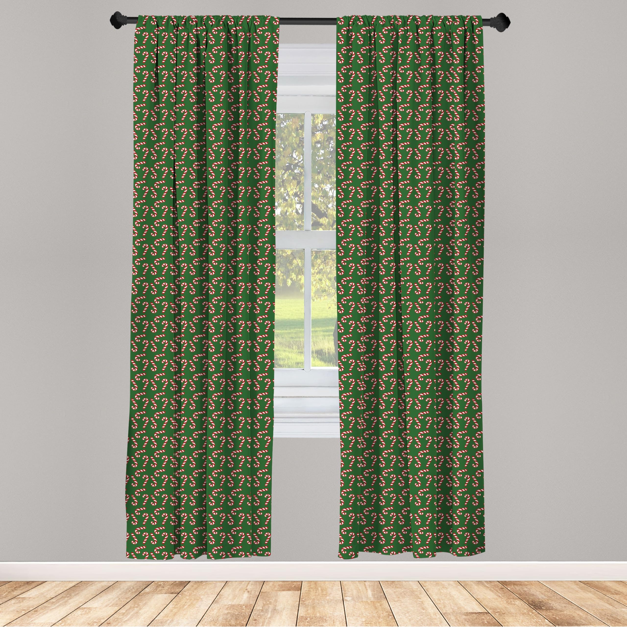 Ambesonne Christmas Window Curtains - Candy Canes & Lollipops Holiday Pattern, Lightweight Xmas Decor 2-Panel Set with Rod Pocket, 28