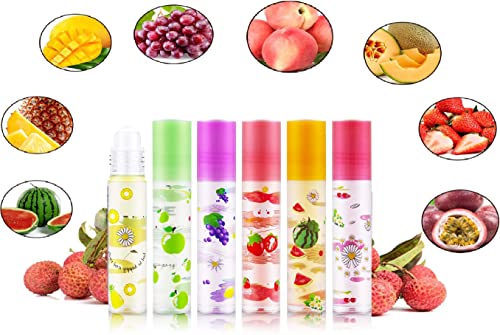 6 Colors Roll-on Fruit Oil Lip Balm - Hydrating & Moisturizing Lip Oil for Dry Lips - Perfect for Daily Use, Travel & Gifting