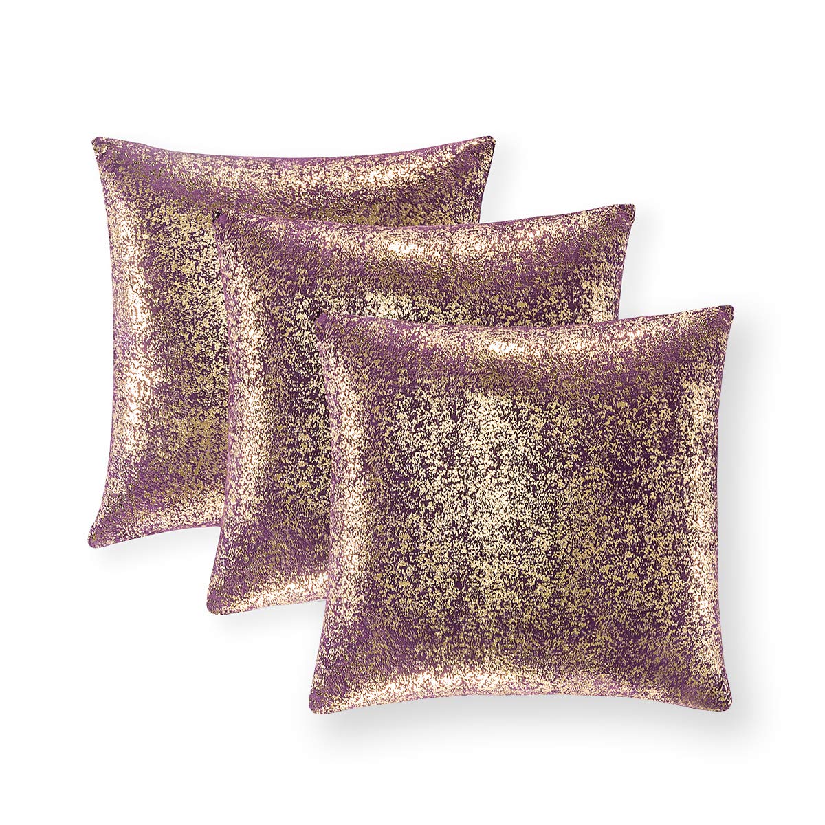 Xinrjojo Set of 3 Decorative Square Throw Pillow Covers 18x18 Inches - Soft Cushion Cases for Sofa, Couch, Chair & Bedroom (Bronze-Lavender Purple) | Home Decor & Car Seat Accessories