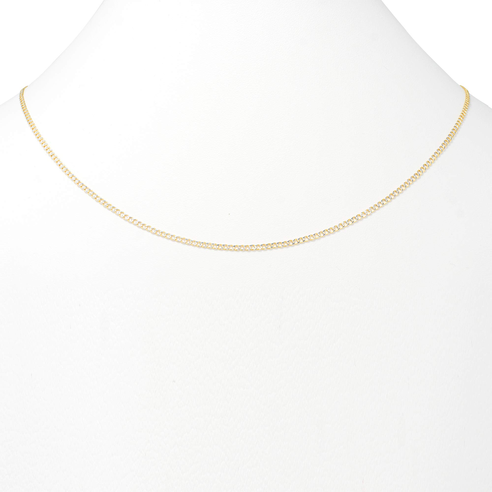 10k Real Yellow Gold Cuban Curb Link Chain Necklace - 2mm Diamond Cut Pave Design (16