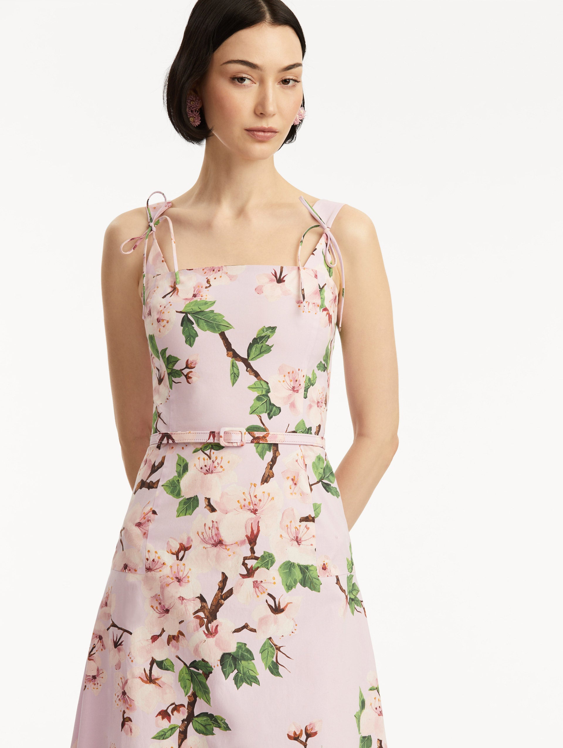 Cherry Blossom Floral Print Cotton Poplin Dress - Lightweight Summer Dress for Women, Perfect for Beach, Garden Parties & Casual Outings