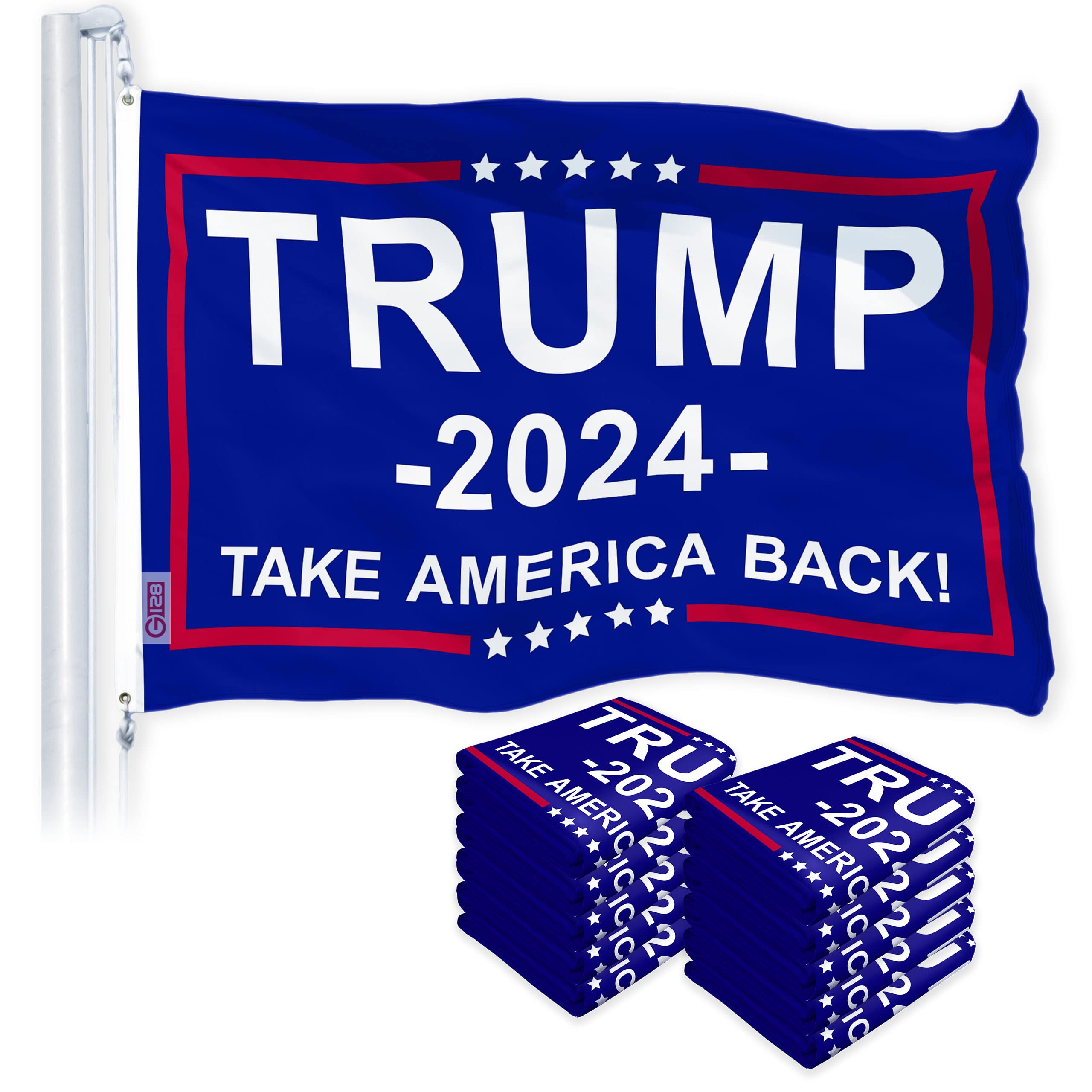 Trump 2024 Election Take America Back Blue Flag - 10 Pack of 3x5 Ft LiteWeave Pro Series Flags | 150D Polyester with Vibrant Colors & Brass Grommets | Indoor/Outdoor Political Campaign Decor for Yard, Rallies & Patriotic Displays