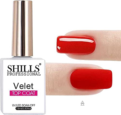 SHILLS Professional UV/LED Soak Off Velvet Top Coat Gel Polish - 15ml Clear Nail Polish for Long-Lasting Shine | Perfect for Salon & Home Manicures, Gel Nail Extensions & DIY Nail Art