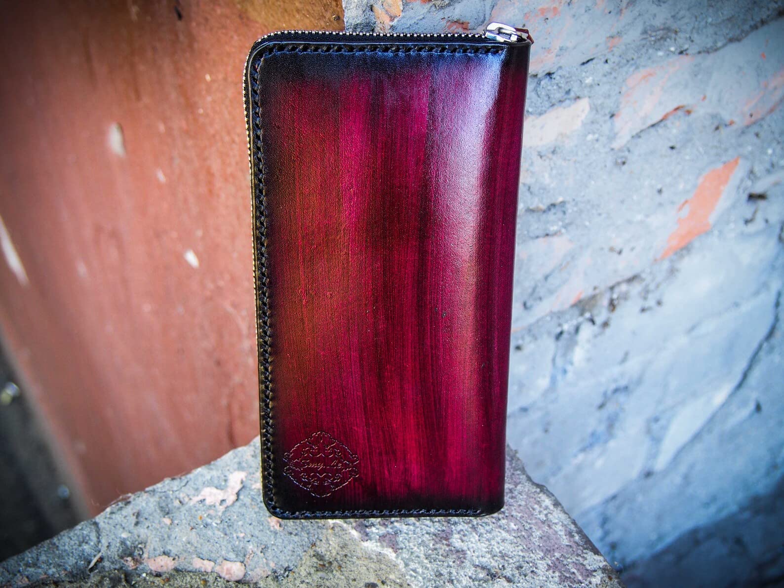 Men's 3D Genuine Leather Wallet - Floral Carved Zip Biker Clutch Wallet with Airbrush Art | Handmade Custom Personalized Tooled Leather Wallet for Everyday Use, Travel & Gift Giving
