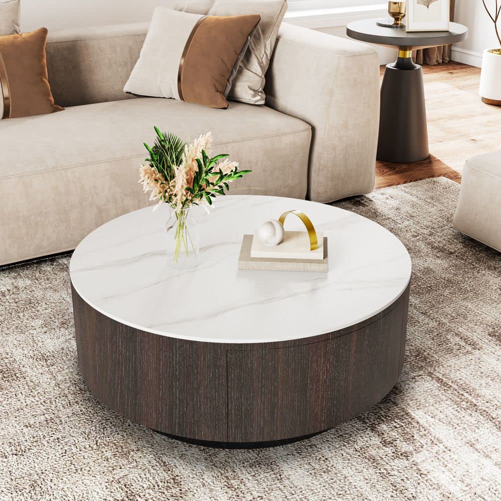Modern Round Coffee Table with 2 Drawers - 39