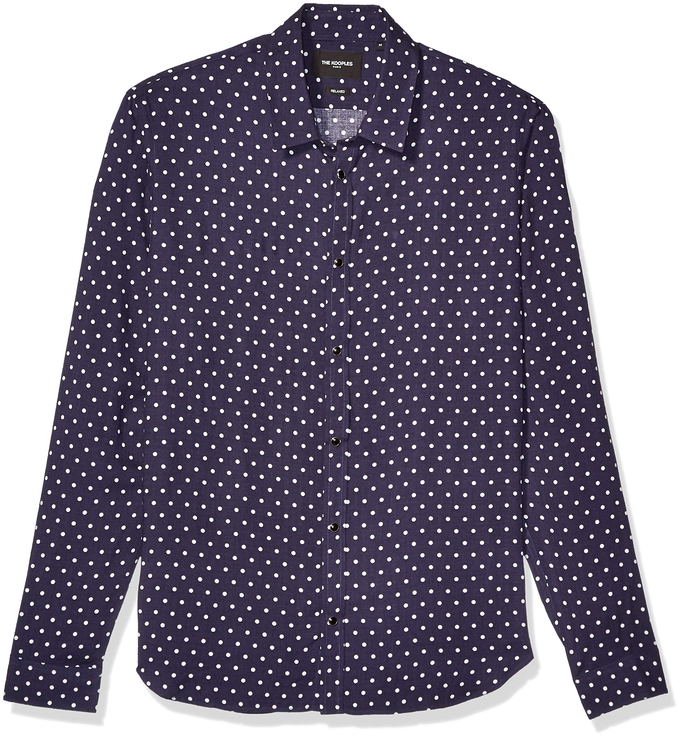 The Kooples Men's Classic White Polka Dot Button Down Shirt | Slim Fit Casual Dress Shirt for Work, Date Night & Business Meetings
