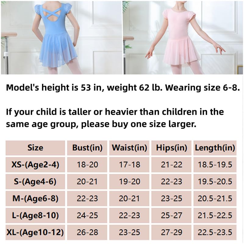 DIPUG Girls Ballet Leotard with Skirt - Toddler Dance Leotard with Flutter Sleeves & Criss Cross Back - Perfect for Ballet Class, Recitals, and Dance Performances