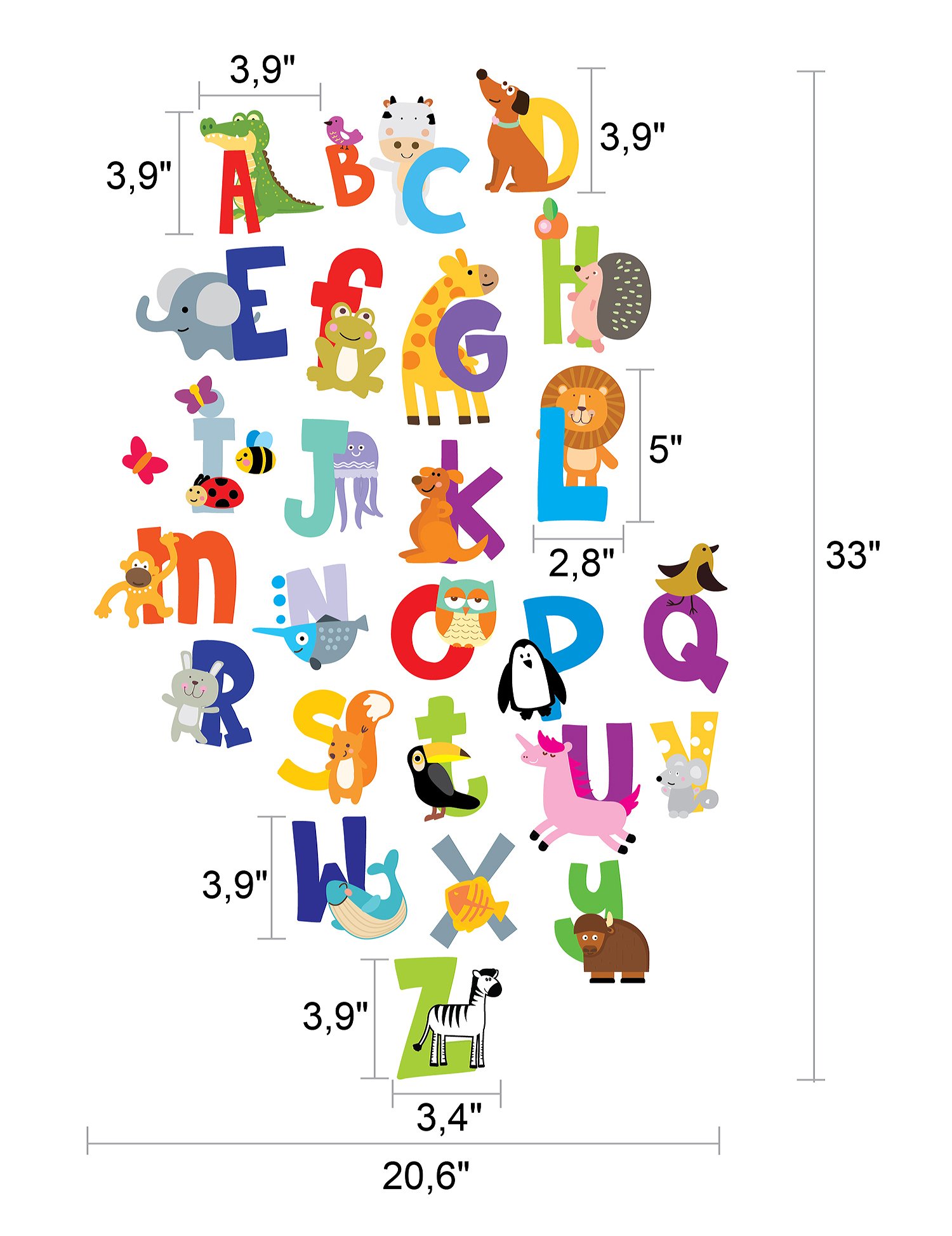 ABC Alphabet Stickers - Animal Themed Wall Decals for Kids Room & Classroom Decor - Reusable Letter Stickers with Free Gift - Perfect for Nursery, Playroom & Learning Spaces