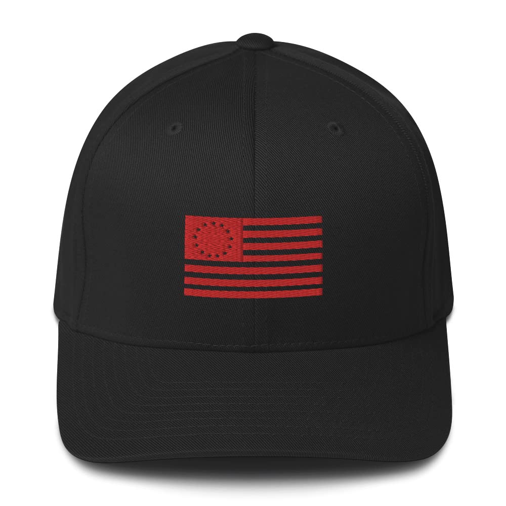 1776 Patriotic Men's Hats | American Flag Baseball Cap - USA Made Flexfit Dad Hat with Betsy Ross Design - Perfect for 4th of July, Veterans Day & Patriotic Events