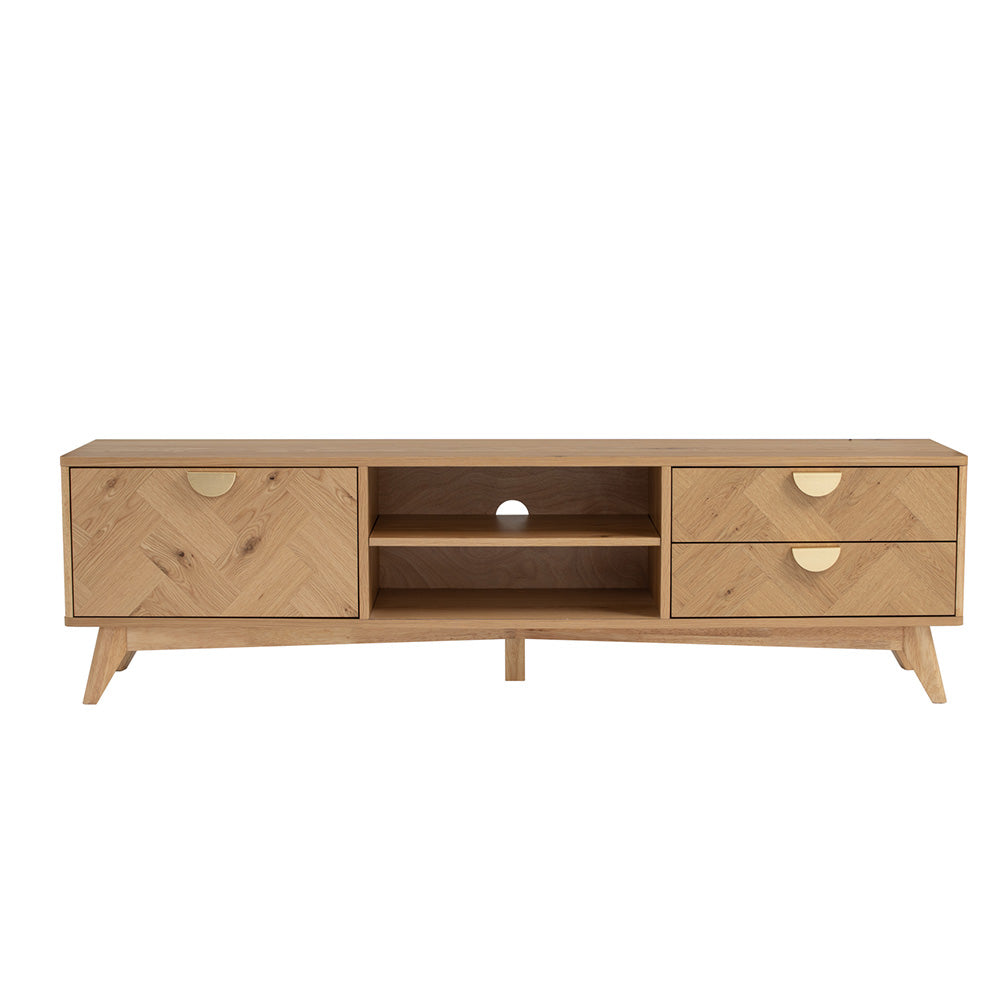 LOFTUS 180cm Oak Entertainment TV Stand - Modern TV Console for Living Room, Bedroom & Home Theater - Durable Oak Wood Media Center with Storage Shelves