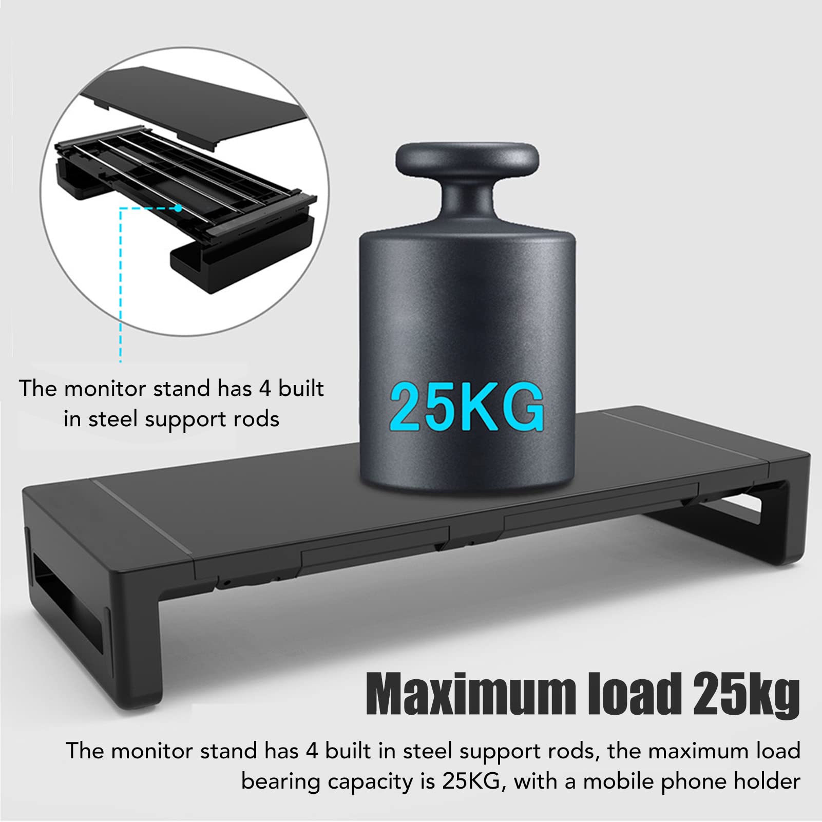 Akozon Adjustable RGB Monitor Stand Riser with USB 3.0 Charging, Foldable Desktop Organizer with Storage Box & Phone Holder for PC, Laptop, and Computer - Perfect for Home Office and Gaming Setups