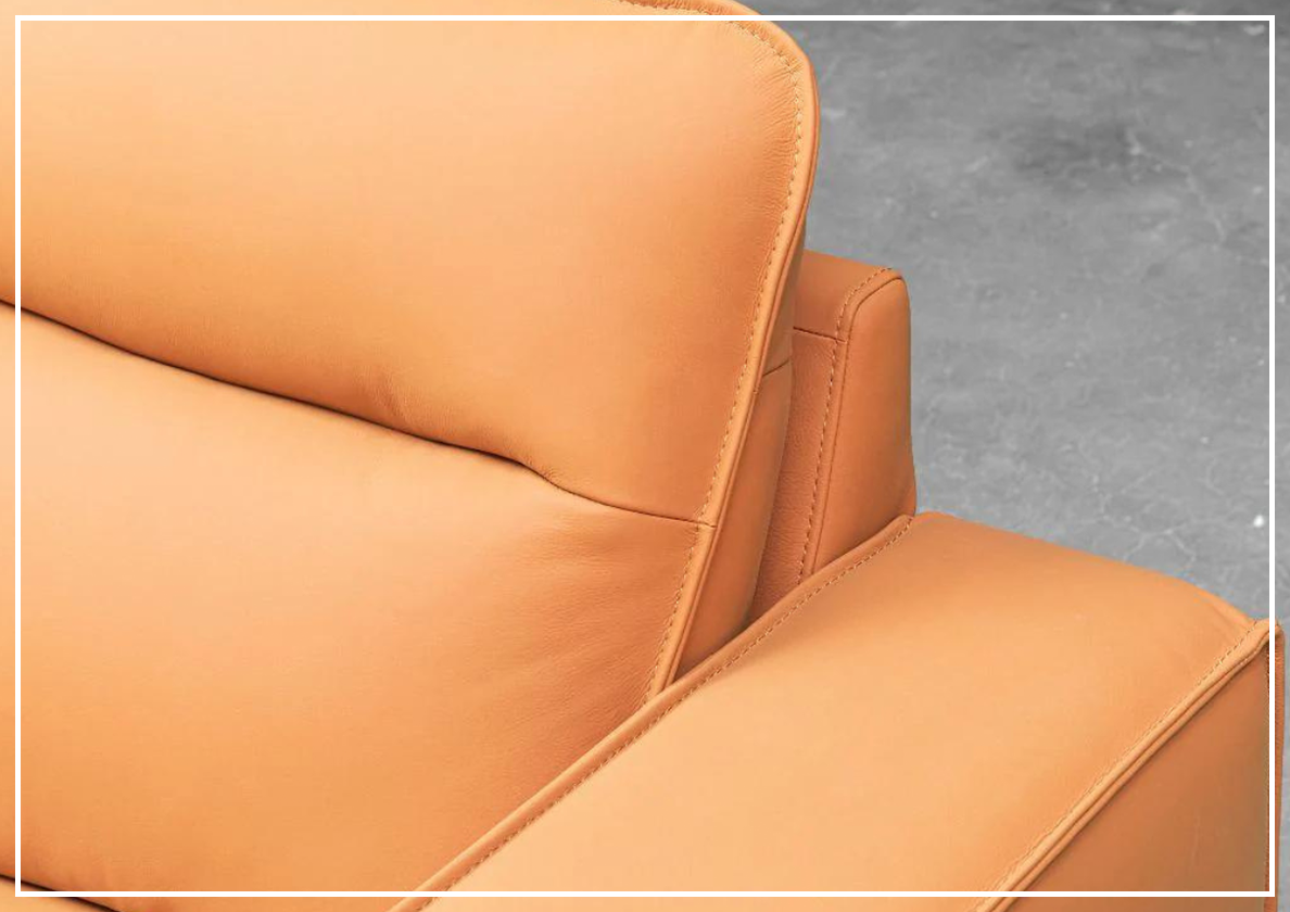Klaussner Grazia 3-Seater Tufted Leather Sofa with Track Arms in Orange - Modern Living Room Furniture for Home & Office Comfort